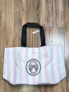 Victoria's Secret Angel Essentials Pink & White Striped Terry Tote Bag